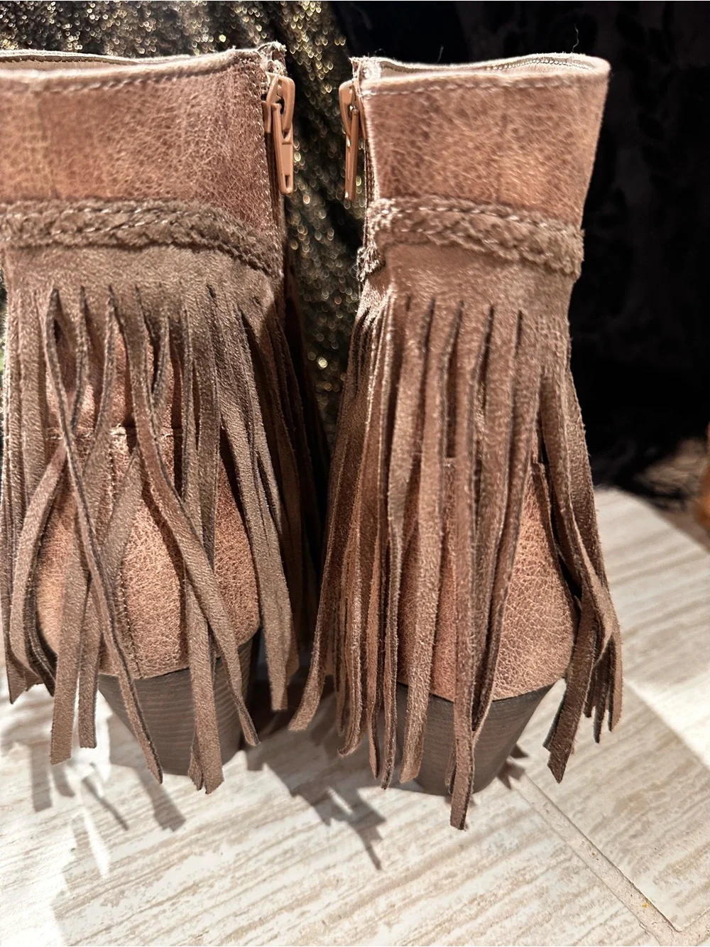 Fringed Brown Women's Ankle Boots - Stylish Western-Inspired Slip-On